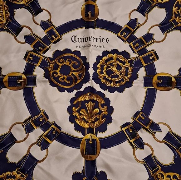 Authentic HERMES Scarf Silk Navy & Yellow